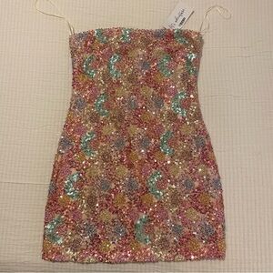 12th Tribe Clementine Pink Abstract Sequin Mini Dress
